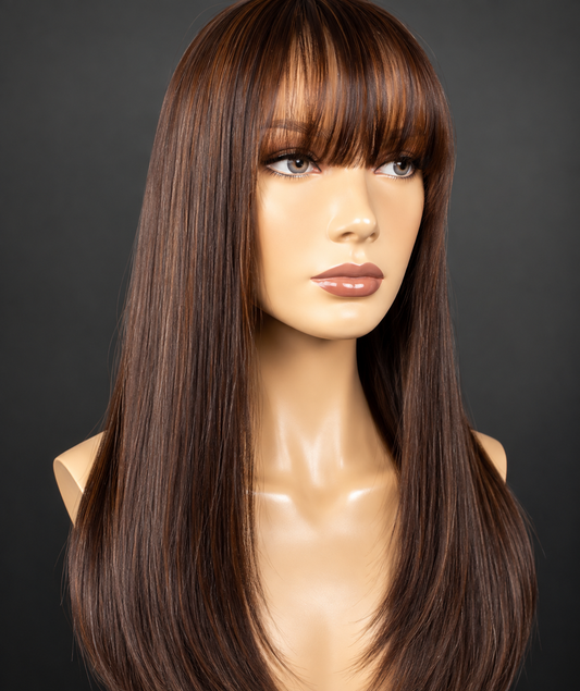 14” brown bone straight fringe blunt cut Wig