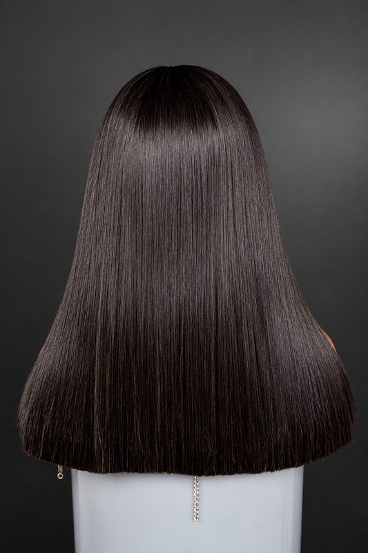 16” mixed length bone straight blunt cut fringe Wig