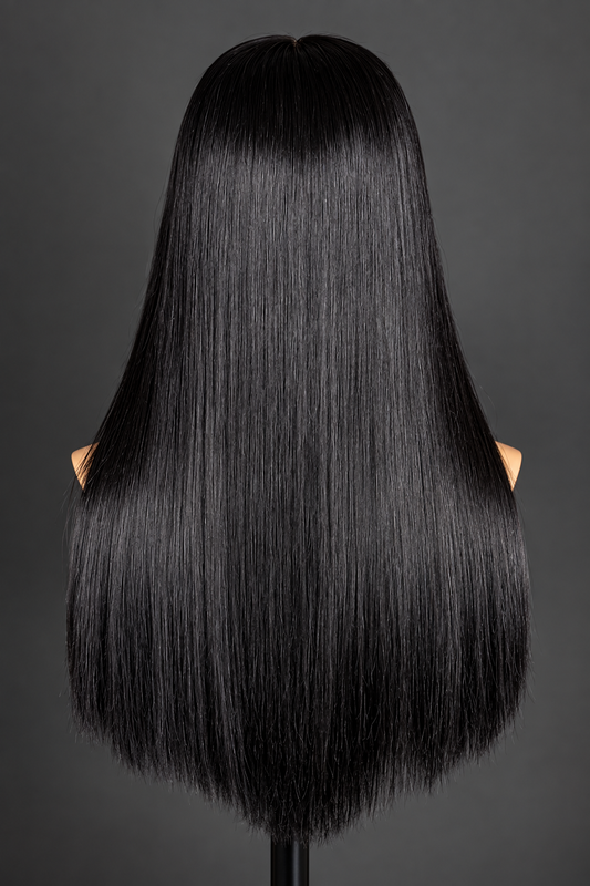 16” mixed length jet black bone straight Wig