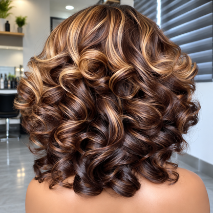 10” Short Bouncy piano color 4 bundles Wig