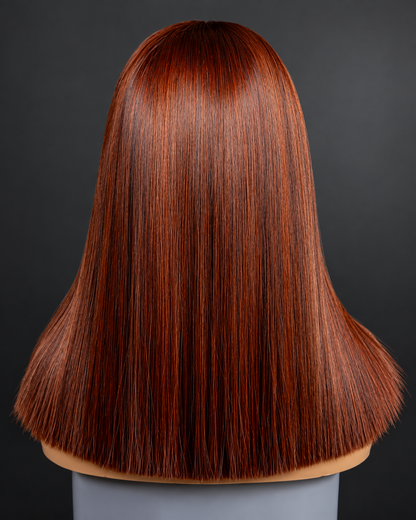 14” copper brown blunt cut 13×6 HD frontal Wig