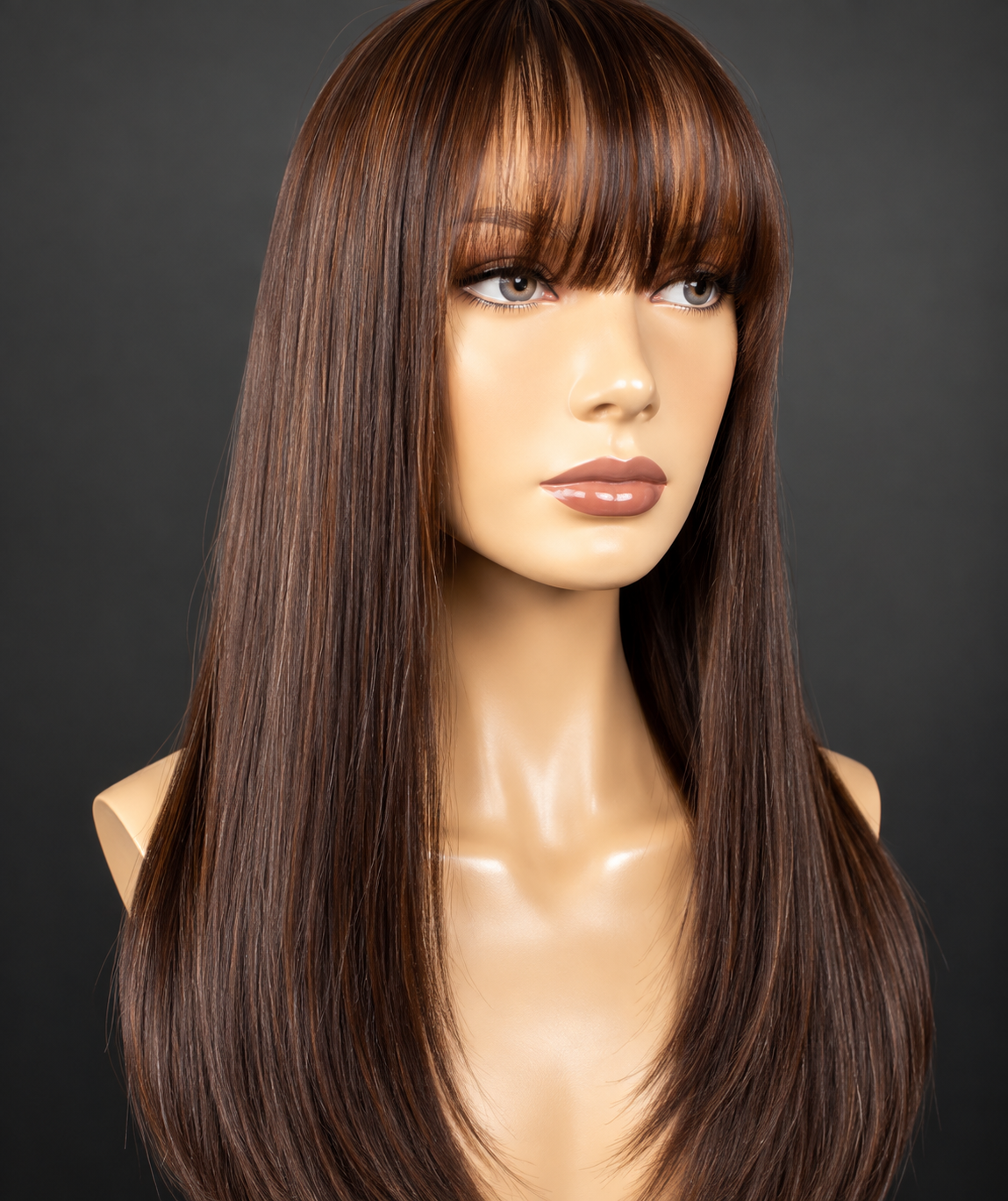 14” brown bone straight fringe blunt cut Wig