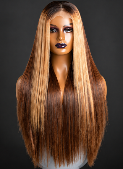 22” highlight bone straight mixed color Wig