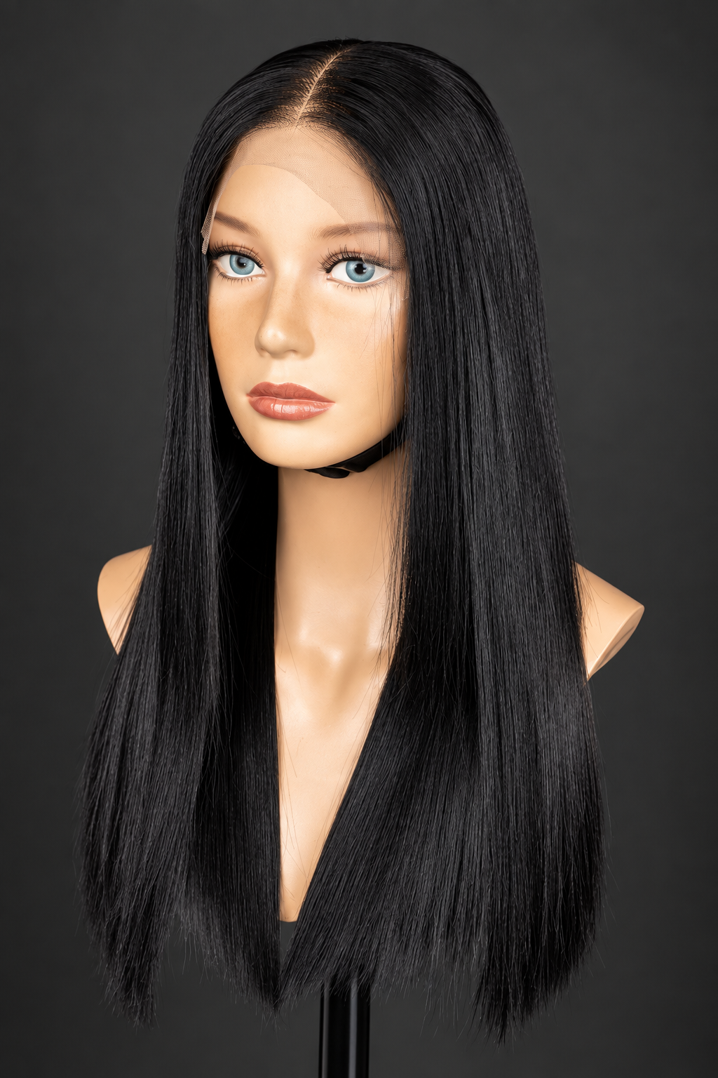 16” mixed length jet black bone straight Wig