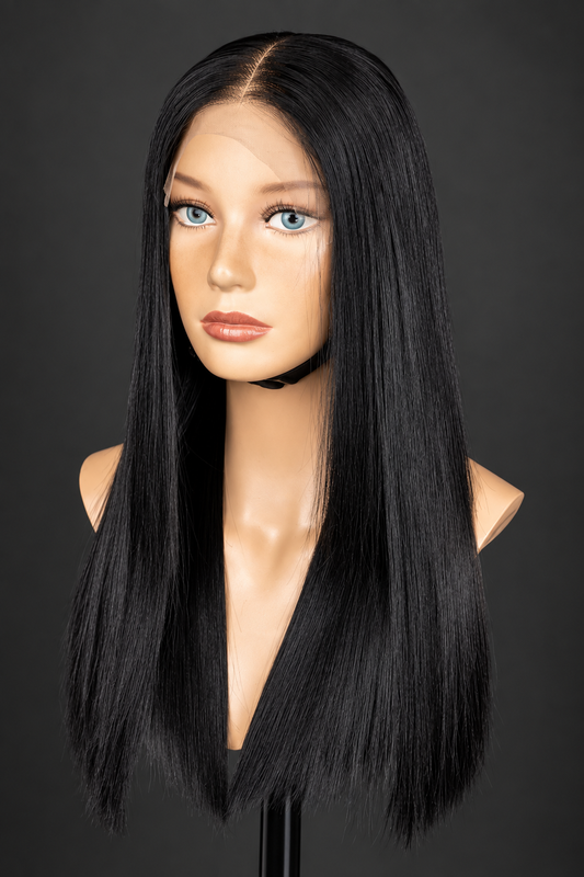 16” mixed length jet black bone straight Wig