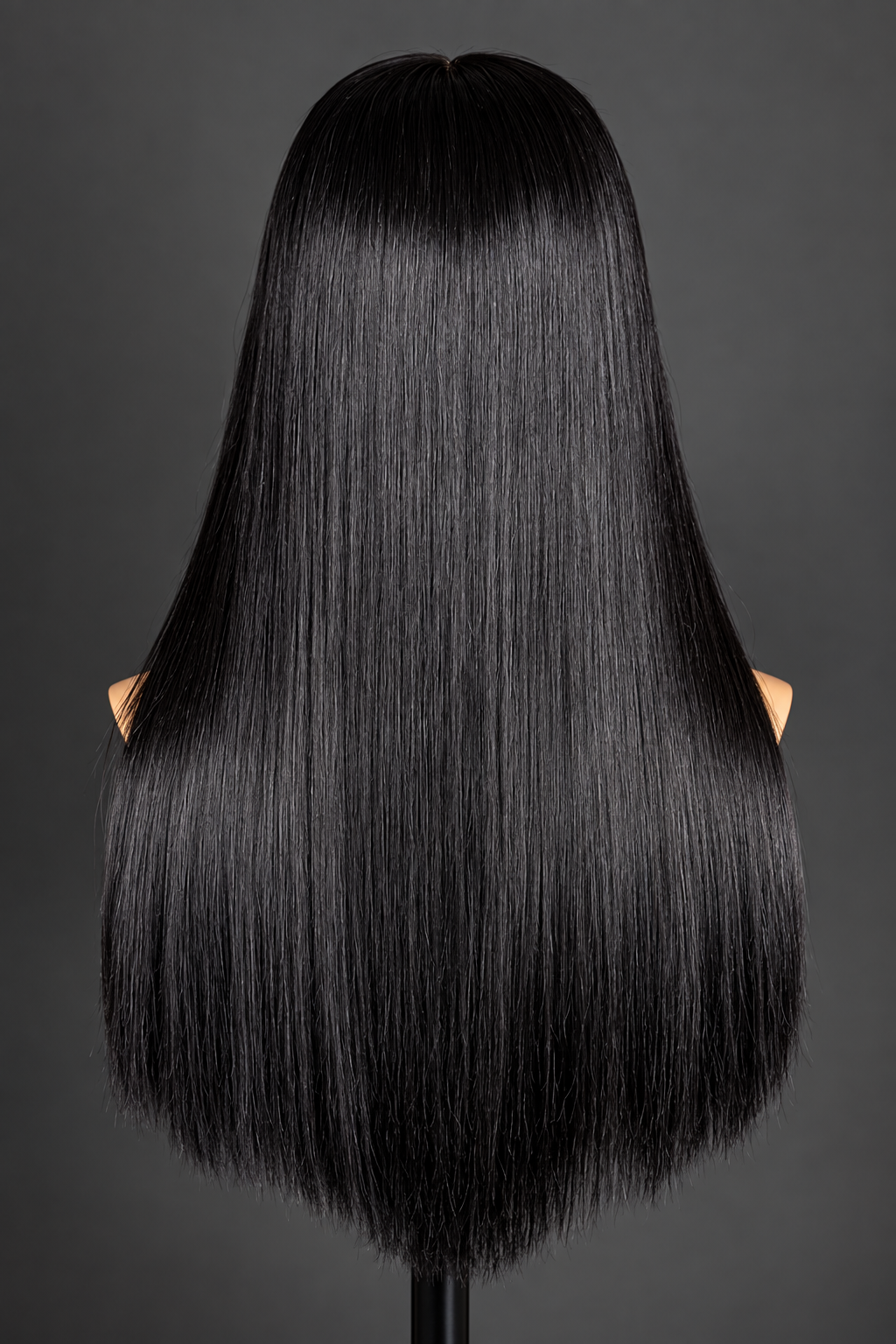 16” mixed length jet black bone straight Wig