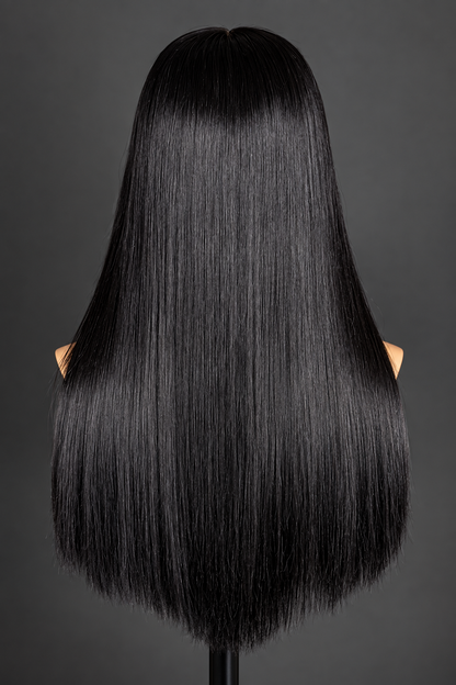 16” mixed length jet black bone straight Wig