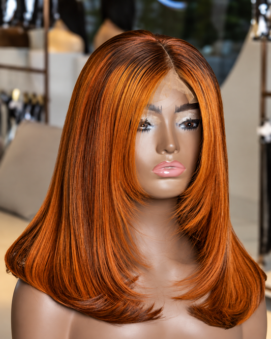 16” Orange piano layered bob cut Wig