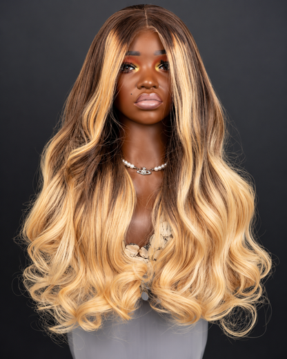 28” mix length blonde highlight wavy Wig