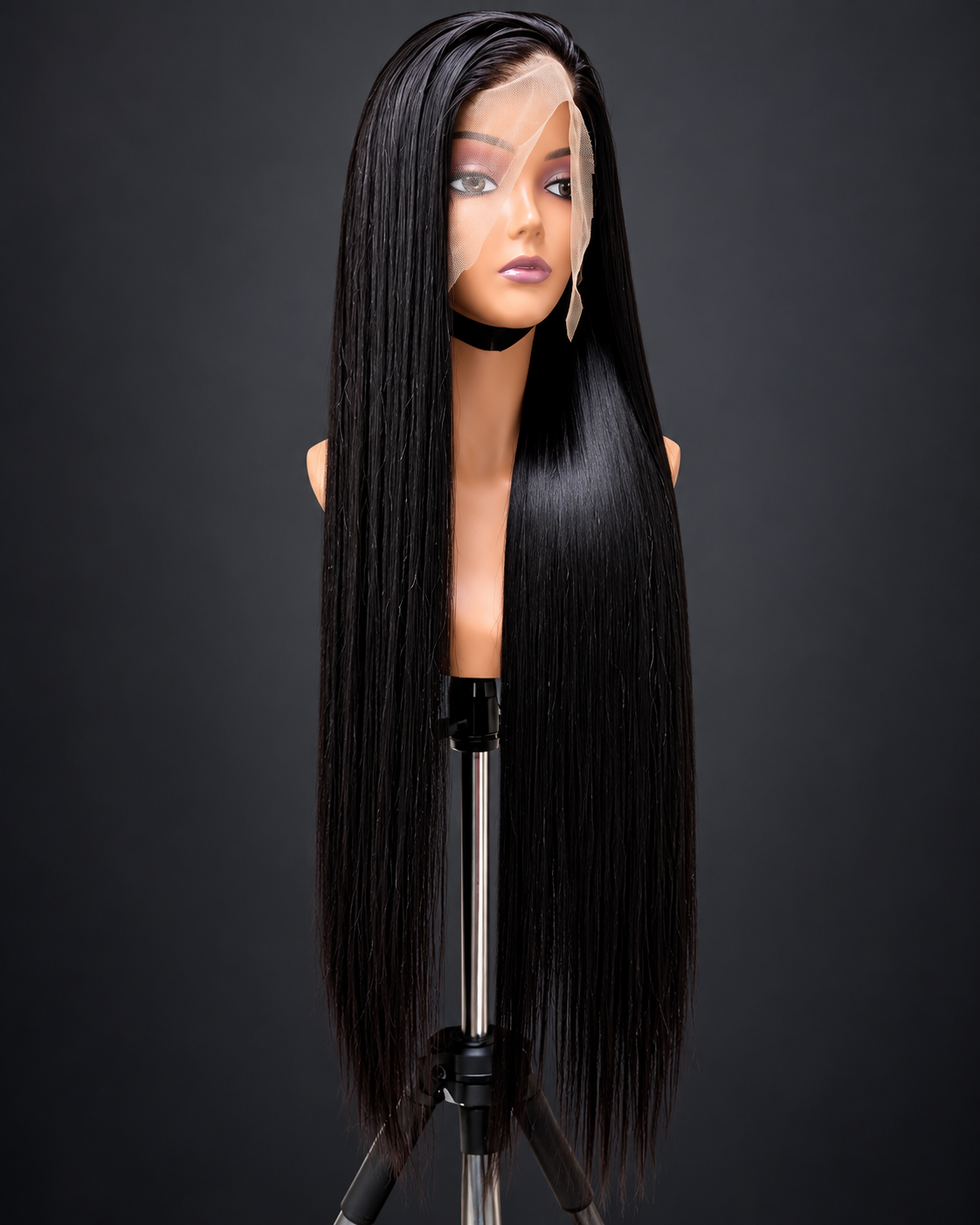 28″ bone straigth jet black wig