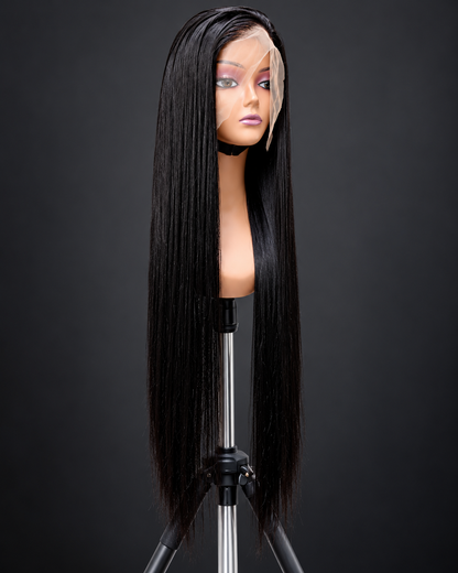 28″ bone straigth jet black wig