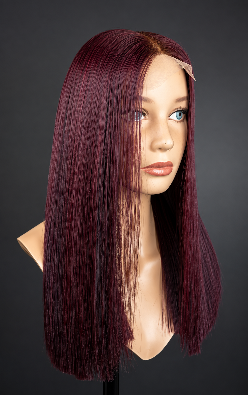 16” wine colored bone straight blunt cut Wig