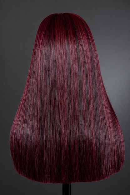 16” wine colored bone straight blunt cut Wig