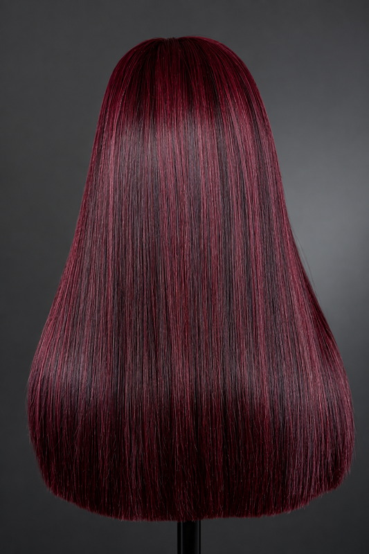 16” wine colored bone straight blunt cut Wig