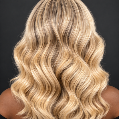 10” blonde with dark roots wavy side part Wig