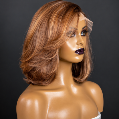 10” layered cut mixed brown C-part Wig