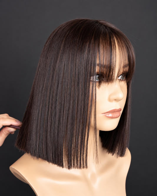 10” dark brown fringe blunt cut Silkbase Wig