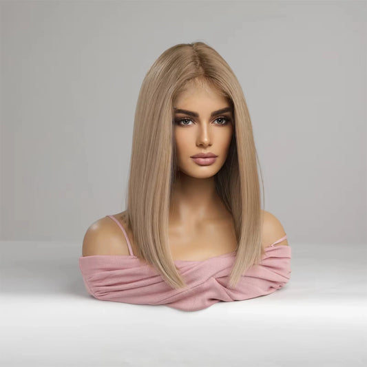 Ash Blonde Lace Synthetic Wigs 13*6 Lace Front Wigs Ombre Natural Dark Roots Wigs for Daily Heat Resistant Fiber